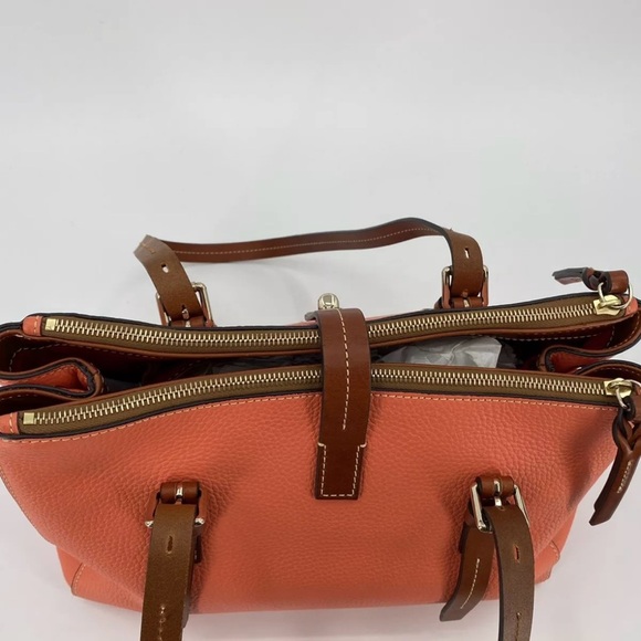 Dooney & Bourke Miller Satchel Leather Bag Coral Pink Brown Pebbled Leather NEW - Picture 8 of 11